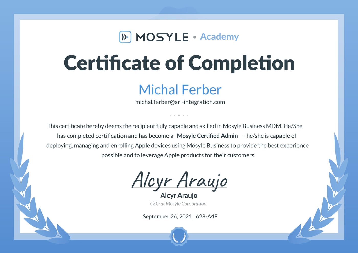 Mosyle Certified Administrator official certificate
